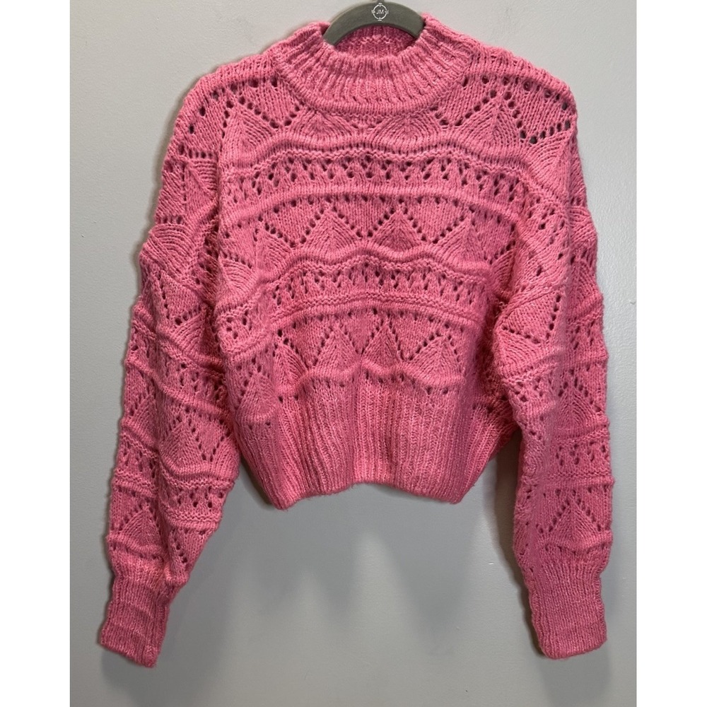 Dizzy Lizzy‎ Sweater Cropped Open Weave Pink Size M